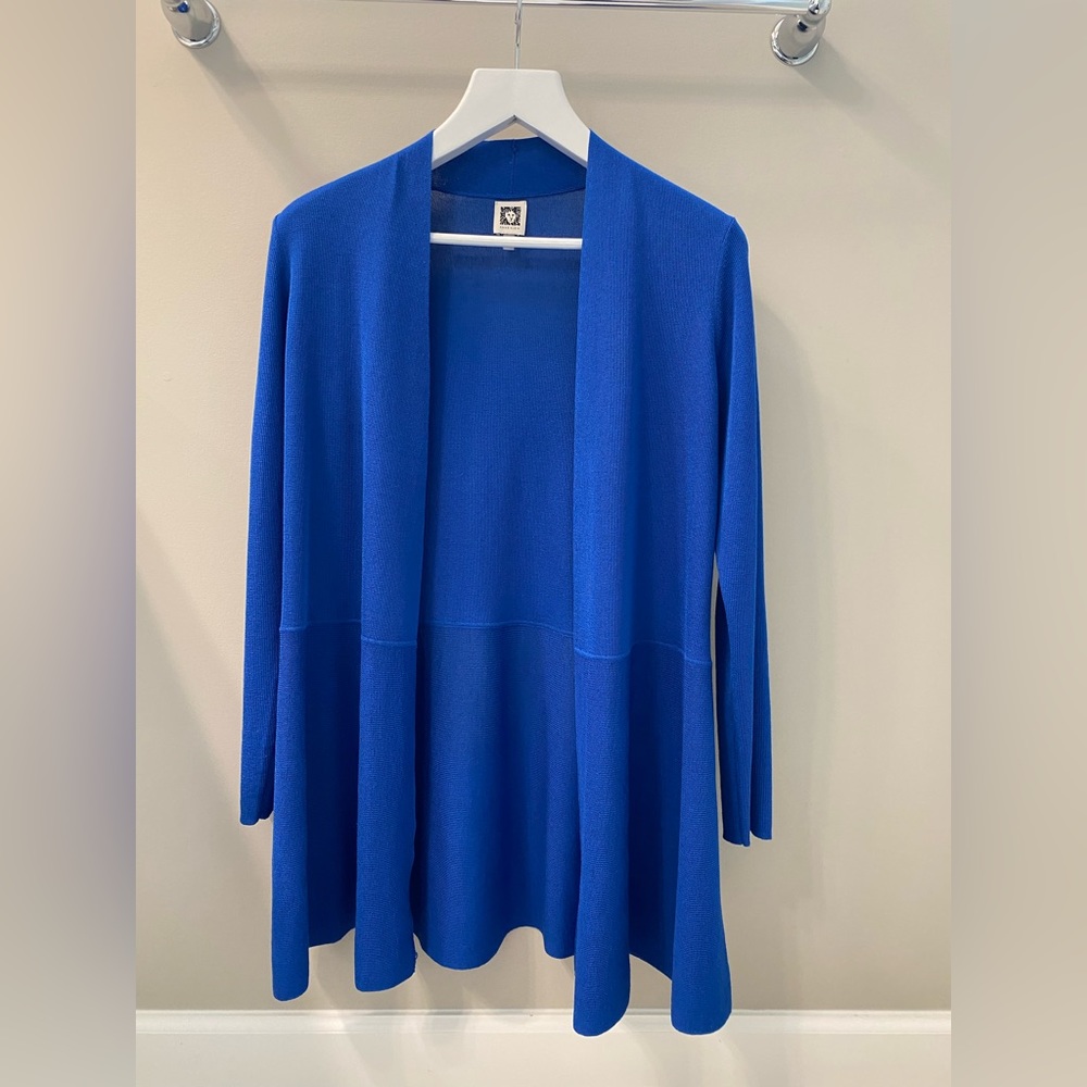 NWOT Anne Klein Monterey open front long line cardigan. Royal blue size M.